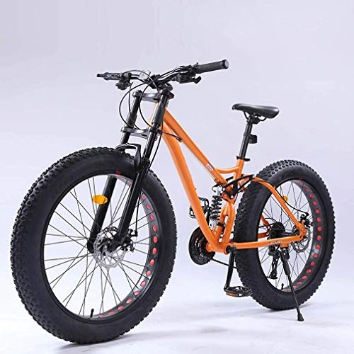 Fat Tyre Bike : MJL Beach Snow Bicycle, Adult Fat Tire Mountain Bike, Variable Speed Snow Beach Bikes, Double Disc Brake Cruiser Bicycle, Off-Road Travel Bicycles, 26 inch Wheels, Black, 21 Speed, Orange, 21 Speed