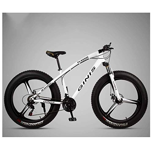 Fat Tyre Bike : MJY 26 inch Mountain Bicycle, High-Carbon Steel Frame Fat Tire Mountain Trail Bike, Men's Womens Hardtail Mountain Bike with Dual Disc Brake, White, 24 Speed 3 Spoke