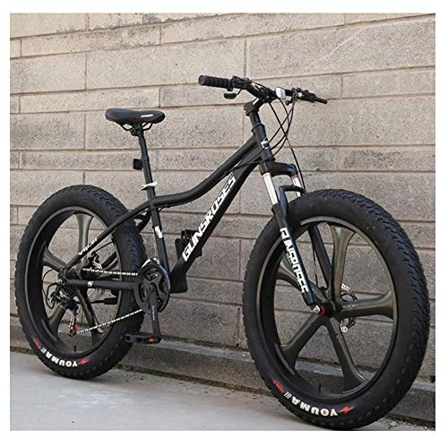 Fat Tyre Bike : MJY 26 inch Mountain Bikes, High-Carbon Steel Hardtail Mountain Bike, Fat Tire All Terrain Mountain Bike, Women Men's Anti-Slip Bikes, Black, 24 Speed 5 Spoke
