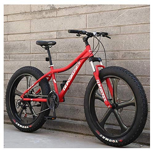 Fat Tyre Bike : MJY 26 inch Mountain Bikes, High-Carbon Steel Hardtail Mountain Bike, Fat Tire All Terrain Mountain Bike, Women Men's Anti-Slip Bikes, Red, 21 Speed Spoke