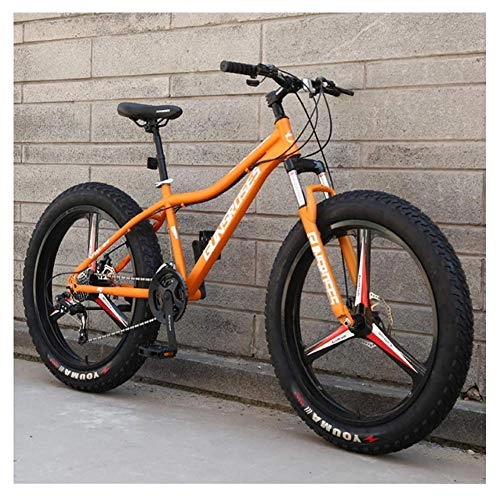 Fat Tyre Bike : MJY 26 inch Mountain Bikes, High-Carbon Steel Hardtail Mountain Bike, Fat Tire All Terrain Mountain Bike, Women Men's Anti-Slip Bikes, Yellow, 21 Speed 3 Spoke