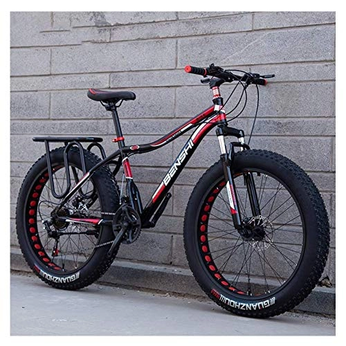 Fat Tyre Bike : MJY Adult Fat Tire Mountain Bikes, Dual Disc Brake Hardtail Mountain Bike, Front Suspension Bicycle, Women All Terrain Mountain Bike, Red B, 24 Inch 21 Speed