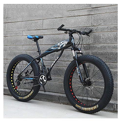 Fat Tyre Bike : MJY Adult Mountain Bikes, Boys Girls Fat Tire Mountain Trail Bike, Dual Disc Brake Hardtail Mountain Bike, High-Carbon Steel Frame, Blue C, 26 Inch 24 Speed