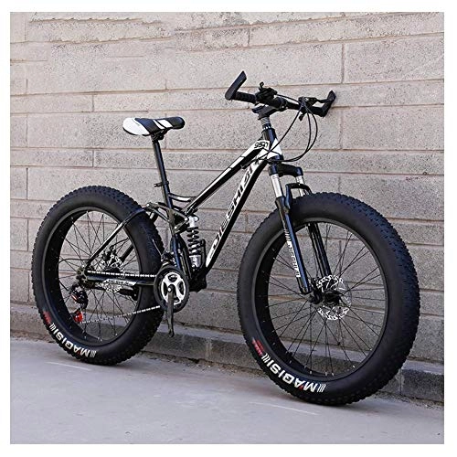 Fat Tyre Bike : MJY Adult Mountain Bikes, Fat Tire Dual Disc Brake Hardtail Mountain Bike, Big Wheels Bicycle, High-Carbon Steel Frame, Black, 24 Inch 24 Speed