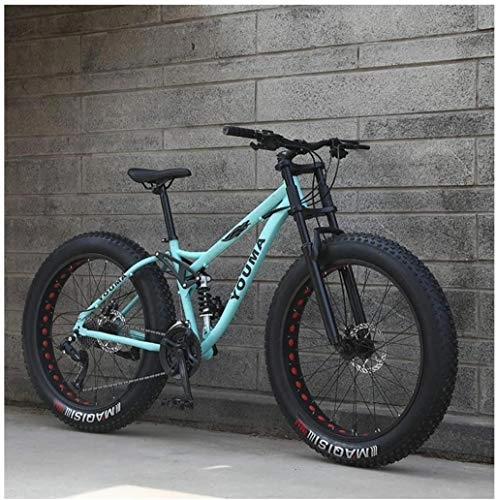 Fat Tyre Bike : MKWEY 26 Inch Mountain Bikes, Adult Boys Girls Fat Tire Mountain Trail Bicycle, Dual Disc Brake MTB Bicycle, High-carbon Steel Frame, Anti-Slip Outdoor Bikes, Blue, 21 Speed