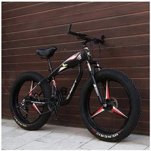 Fat Tyre Bike : MKWEY 26 Inches Mountain Bike, Adult Fat Tire Mountain Bicycle, Mechanical Disc Brakes, Front Suspension Men Womens MTB Bikes, Black 3 Spokes, 24 Speed