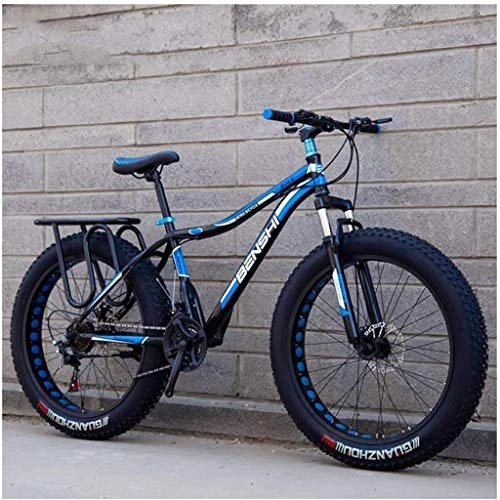 Fat Tyre Bike : MKWEY Adult Fat Tire Mountain Bicycle, Dual Disc Brake Hardtail Mountain Bike, Front Suspension Bicycle, Women All Terrain MTB Bike for Men Women, Blue B, 26 Inch 24 Speed