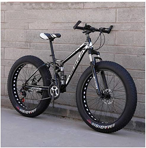 Fat Tyre Bike : MKWEY Adult Mountain Bikes, Fat Tire Dual Disc Brake Hardtail Mountain Bicycle, Big Wheels Bicycle, High-carbon Steel Frame MTB Bikes for Men / Women, New Black, 26 Inch 24 Speed
