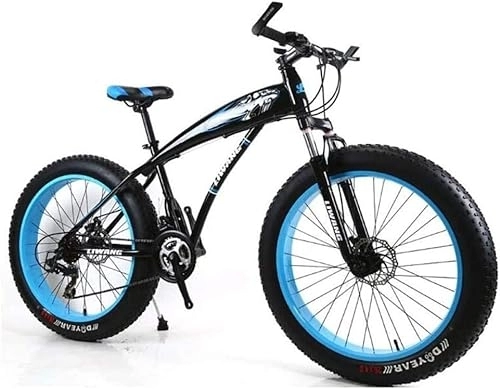 Fat Tyre Bike : MOLVUS Mountain Bike Hardtail Mountain Bike 7 / 21 / 24 / 27 Speeds Mens MTB Bike 24 inch Fat Tire Road Bicycle Snow Bike Pedals with Disc Brakes and Suspension Fork, BlackBlue, 27 Speed