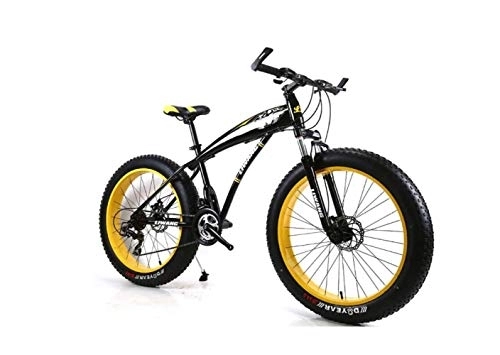 Fat Tyre Bike : MOLVUS Mountain Bike Hardtail Mountain Bike 7 / 21 / 24 / 27 Speeds Mens MTB Bike 24 inch Fat Tire Road Bicycle Snow Bike Pedals with Disc Brakes and Suspension Fork, Blackyellow, 24 Speed