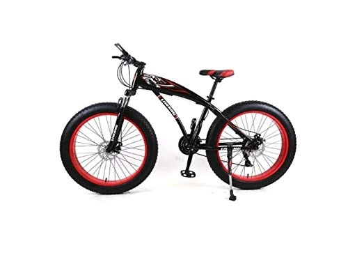 Fat Tyre Bike : MOLVUS Mountain Bike Mens Mountain Bike 7 / 21 / 24 / 27 Speeds, 26 inch Fat Tire Road Bicycle Snow Bike Pedals with Disc Brakes and Suspension Fork, BlackRed, 24 Speed
