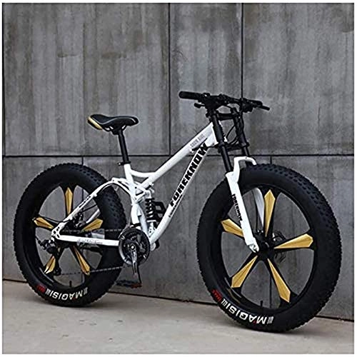 Fat Tyre Bike : MOME 21SpeedRoad bike fat tire mountain bike 26 inch mountain bike with disc brakes, carbon steel frame, dual suspension system, white 5 languages racing bike city commuter bike
