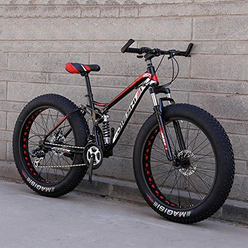 Fat Tyre Bike : Mountain Bicycle Fat Bike, RNNTK Adult Outroad Mountain Bike Double Suspension A Variety Of Colors Double Disc Brakes Fat tires.Bike A -27 Speed -24 Inches