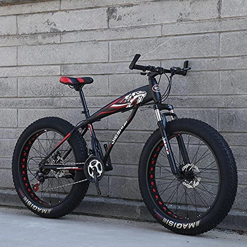 Fat Tyre Bike : Mountain Bike，26 Inch 27 Speed Snow Bicycle Adult Offroad Carbon Steel Frame Road Bicycle Men Woman Racing Ride Black red-B- 27 spd