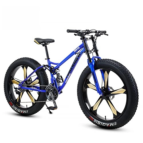Fat Tyre Bike : Mountain Bike, Adult Fat Tire Mountain Off-Road Vehicle, 26 Inch Adult Off-Road Vehicle, Beach Snowmobile, 4.0 Big Tire Male And Female Student Variable Speed Bike(Blue five spokes, 26 inches)