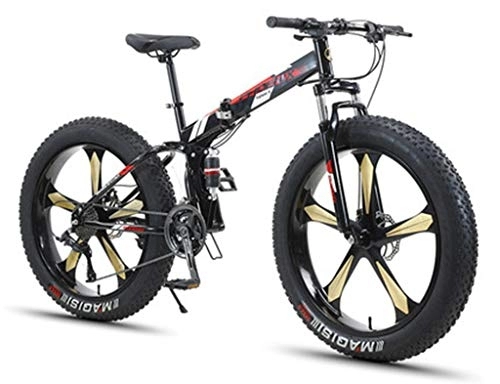 Fat Tyre Bike : Mountain Bike Adult High Carbon Steel Frame Off-road Beach Snowmobile 4.0 Fat Tire Folding Shock Absorbing Variable Speed Bicycle