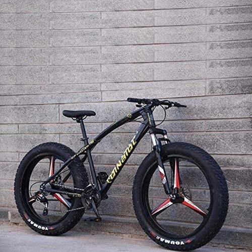 Fat Tyre Bike : Mountain Bike Bicycle for Adults, High Carbon Steel Frame, Dual Disc Brake And Front Full Suspension Fork (Color : Black, Size : 26 inch 7 speed)