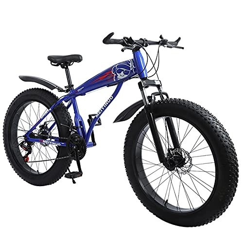 Fat Tyre Bike : Mountain Bike Bicycle for Adults Teen Mens Womans, 26 Inch Fat Tire Snow Bikes with Suspension Fork, Dual Disc Brakes MTB, Sand Anti-Slip Bike, Blue, 27 speed