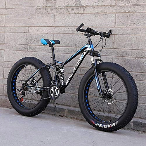 Fat Tyre Bike : Mountain Bike for Teens of Adults Men And Women, High Carbon Steel Frame, Soft Tail Dual Suspension, Mechanical Disc Brake, Fat Tire