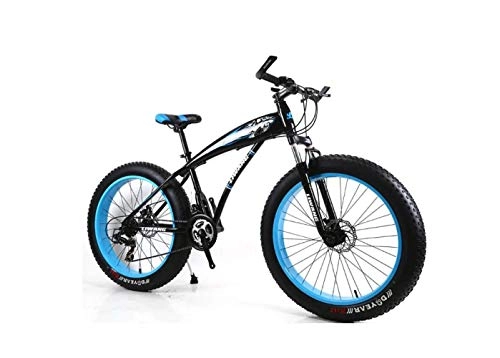 Fat Tyre Bike : Mountain Bike Mens Mountain Bike 7 / 21 / 24 / 27 Speeds, 26 inch Fat Tire Road Bicycle Snow Bike Pedals with Disc Brakes and Suspension Fork, BlackBlue, 21 Speed