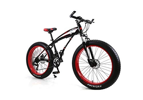 Fat Tyre Bike : Mountain Bike Mens Mountain Bike 7 / 21 / 24 / 27 Speeds, 26 inch Fat Tire Road Bicycle Snow Bike Pedals with Disc Brakes and Suspension Fork, BlackRed, 7 Speed