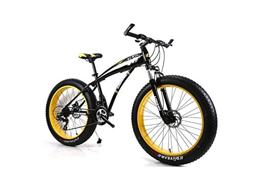 Fat Tyre Bike : Mountain Bike Mens Mountain Bike 7 / 21 / 24 / 27 Speeds, 26 inch Fat Tire Road Bicycle Snow Bike Pedals with Disc Brakes and Suspension Fork, Blackyellow, 24 Speed