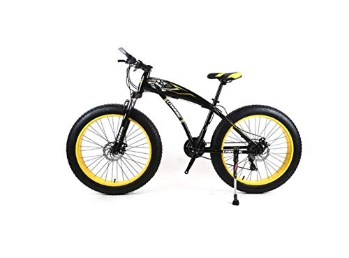 Fat Tyre Bike : Mountain Bike Mens Mountain Bike 7 / 21 / 24 / 27 Speeds, 26 inch Fat Tire Road Bicycle Snow Bike Pedals with Disc Brakes and Suspension Fork, Blackyellow, 7 Speed