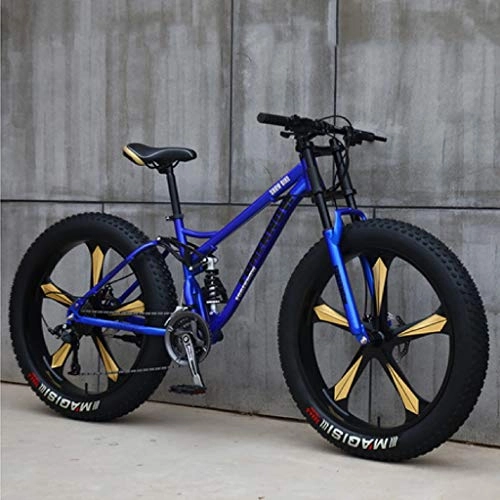 Fat Tyre Bike : Mountain bike MTB, 26 inch fat ripe bike, bicycle with disc brakes, carbon steel frame, MTB bicycle for men and ladies (Color : 21 Speed, Size : Black 5 Spoke)