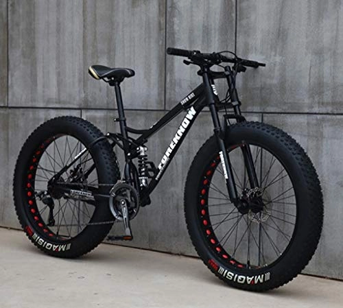 Fat Tyre Bike : Mountain bike MTB, 26 inch fat ripe bike, bicycle with disc brakes, carbon steel frame, MTB bicycle for men and ladies (Color : 27 Speed, Size : Black Spoke)