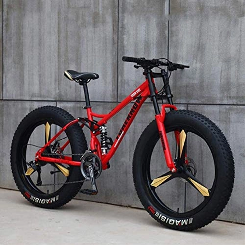 Fat Tyre Bike : Mountain Bikes, 26 Inch Fat Tire Hardtail Mountain Bike, Dual Suspension Frame and Suspension Fork All Terrain Mountain Bike (Color : 21 Speed, Size : Red 3 Spoke)