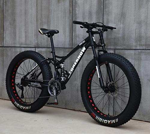 Fat Tyre Bike : Mountain Bikes, 26 Inch Fat Tire Hardtail Mountain Bike, Dual Suspension Frame and Suspension Fork All Terrain Mountain Bike (Color : Black, Size : 24 inch 21 speed)