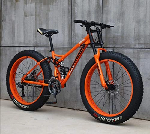 Fat Tyre Bike : Mountain Bikes, 26 Inch Fat Tire Hardtail Mountain Bike, Dual Suspension Frame and Suspension Fork All Terrain Mountain Bike (Color : Orange, Size : 26 inch 7 speed)