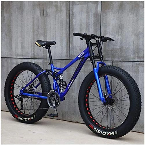 Fat Tyre Bike : Mountain Bikes, Bicycle, 26 Inch, 21 Speeds, High Carbon Steel, Lightweight, Beach, Sport Bike, Dual-Suspension, Double Disc Brake, Fat Tire Bike, (Color : Blue)