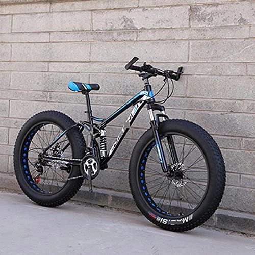 Fat Tyre Bike : Mountain Bikes Cycling Cross Country Off-Road Bicycle Variable Speed Mtb Road Fat Tire Trail Bikes For Men And Women 24 Speed 24 Inch Hollow out blue, black