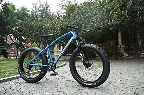 Fat Tyre Bike : Mountain Bikes, Dual Disc Brake Fat Tire Cruiser Bike, High-Carbon Steel Frame, Adjustable Seat Bicycle (Color : Blue, Size : 26 inch 24 speed)