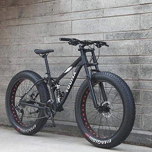 Fat Tyre Bike : Mountain Bikes Dual Full Suspension for Adults, High Carbon Steel Soft Tail Frame, Deceleration Spring Front Fork, Mechanical Disc Brake, 26 Inch Wheel (Color : Black, Size : 27 speed)
