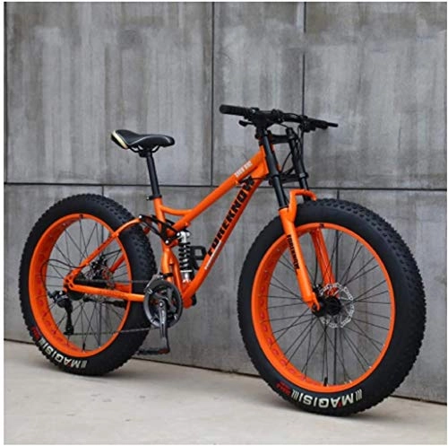 Fat Tyre Bike : Mountain Bikes for Men Women, 26 Inch Fat Tire Hardtail MTB Bikes, Dual Suspension Frame and Suspension Fork All Terrain Mountain Bicycle, 7 Speed, Orange Spoke
