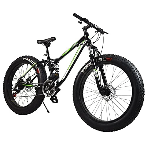 Fat Tyre Bike : MSG ZY Mountain Bike, High-Carbon Steel Frame, 26" x 17“ Widened tires, 21 Speeds | All-Terrain Bicycle, MTB Cycle with Double suspension Dual Disc Brake