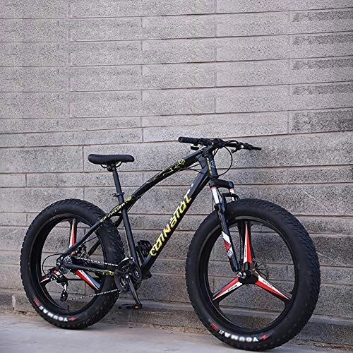 Fat Tyre Bike : MSM Furniture 24 Inch Mountain Bikes, Adult Boys Girls Fat Tire Trail Mountain Bike, Dual Disc Brake Bicycle With Front Suspension Adjustable Seat Black 3 Spoke 24", 27-speed