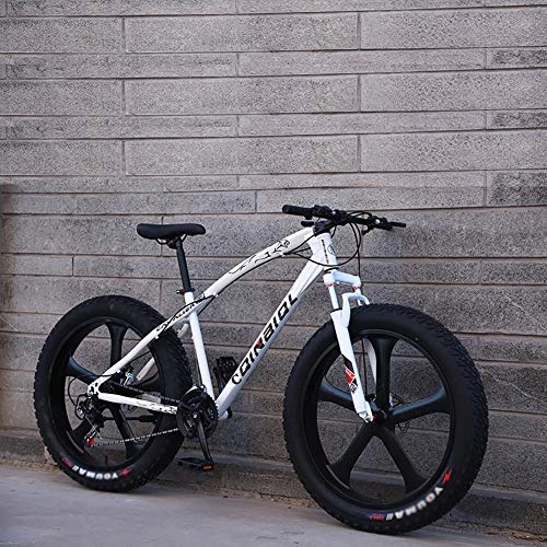 Fat Tyre Bike : MSM Furniture Men's High-carbon Steel Frame Hardtail Mountain Bikes, Men Women Students Variable Speed Bike, 26 Inch Fat Tire Bicycle White 5 Spoke 26", 21-speed