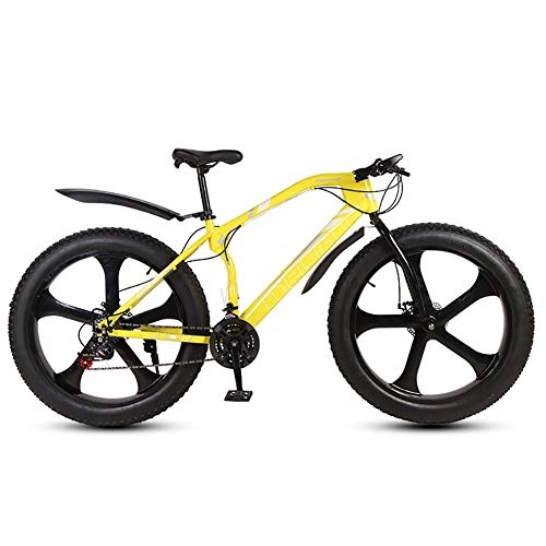 Fat Tyre Bike : MSM Furniture Men's Mountain Bikes, Dual Suspension Frame And Suspension Fork All Terrain Snow Bicycle, 26 Inch Fat Tire Hardtail Mountain Bike Yellow 5 Spoke 26", 24-speed