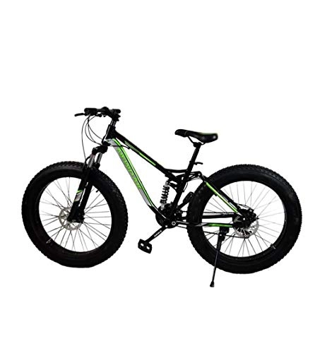 Fat Tyre Bike : MYSZCWCF 26 Inch Fat Tire Mountain Bike, Men's Aluminum Alloy Suspension Mountain Bike With Adjustable Seats, Student Bike Black (Color : Green)