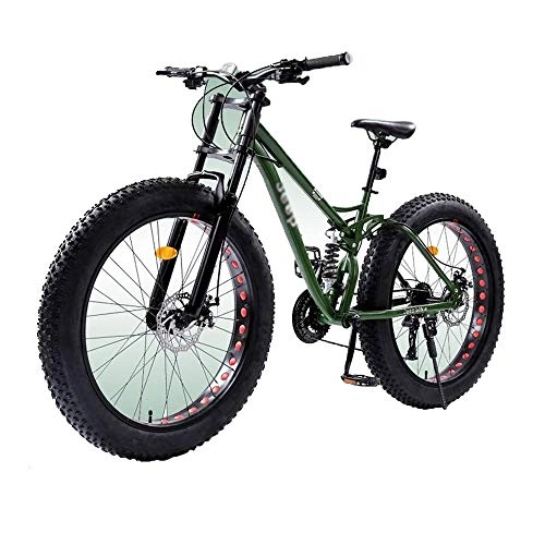Fat Tyre Bike : MYSZCWCF 26-inch Mountain Bike, 4.0 Wide Tires Male And Female Student Adult Bikes Snowmobile Beach Off-road Vehicles 27-speed Disc Brakes Fat Tires Non-slip High-carbon Steel Frame (Color : Green)