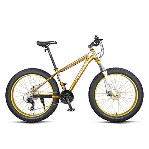 Fat Tyre Bike : Mzq-yj 26 Inch Mountain Bikes, Unisex Adult Fat Tire Mountain Trail Bike, Dual Disc Brake Bicycle, Aluminum Alloy Frame, 27 Speed, Gold