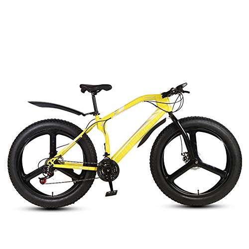 Fat Tyre Bike : N / / A Adult mountain bike, 26-inch fat tire Hardtail mountain cross-country bike double suspension and suspension all-terrain mountain bike, (yellow, 24 speed)