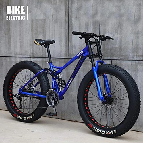 Fat Tyre Bike : N A Mountain Bikes 24 / 26 Inch Fat Tire Mountain Bike, 21 Speed Bicycle, 4.0Fat Tire Mountain Trail Bike Full Suspension Mountain Bike, Blue, 26IN