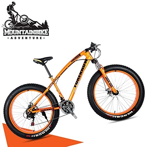 Fat Tyre Bike : NENGGE 20 Inch Hardtail Mountain Bike with Front Suspension & Mechanical Disc Brakes for Women, Off-Road Fat Tire Mountain Bicycle Adjustable Seat in 8 Colors, Anti-Slip Bikes, Orange, 27 Speed