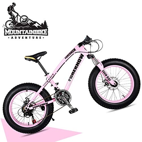 Fat Tyre Bike : NENGGE 20 Inch Hardtail Mountain Bike with Front Suspension & Mechanical Disc Brakes for Women, Off-Road Fat Tire Mountain Bicycle Adjustable Seat in 8 Colors, Anti-Slip Bikes, Pink, 24 Speed