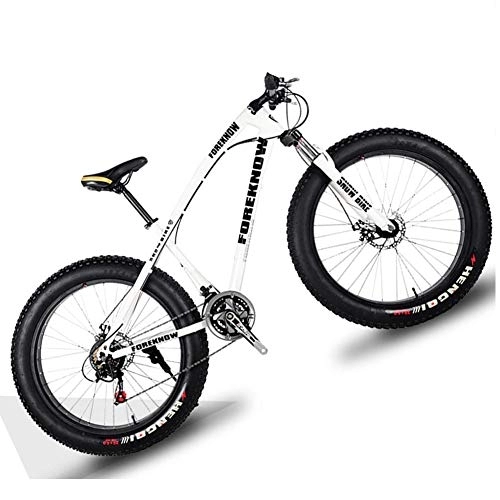 Fat Tyre Bike : NENGGE 20 Inch Hardtail Mountain Bike with Front Suspension & Mechanical Disc Brakes for Women, Off-Road Fat Tire Mountain Bicycle Adjustable Seat in 8 Colors, Anti-Slip Bikes, White, 7 Speed