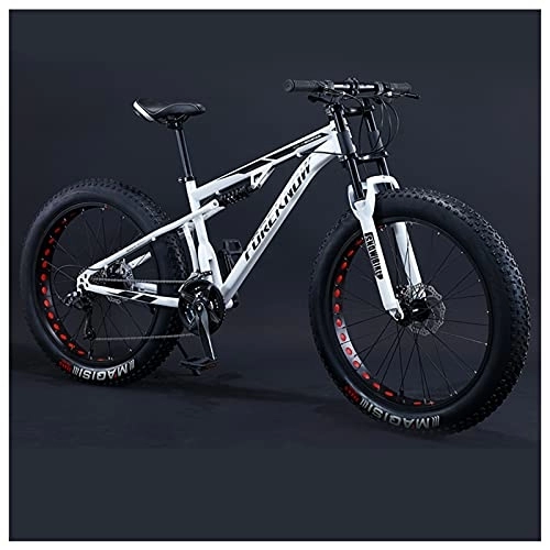 Fat Tyre Bike : NENGGE 24 Inch Fat Tire Hardtail Mountain Bike for Men and Women, Dual-Suspension Adult Mountain Trail Bikes, All Terrain Bicycle with Adjustable Seat & Dual Disc Brake, White, 27 Speed